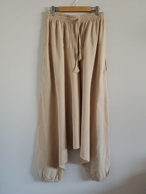 Ark Imports Beige Drawstring Cotton Harem Pants Sz S Summer Festival Boho
